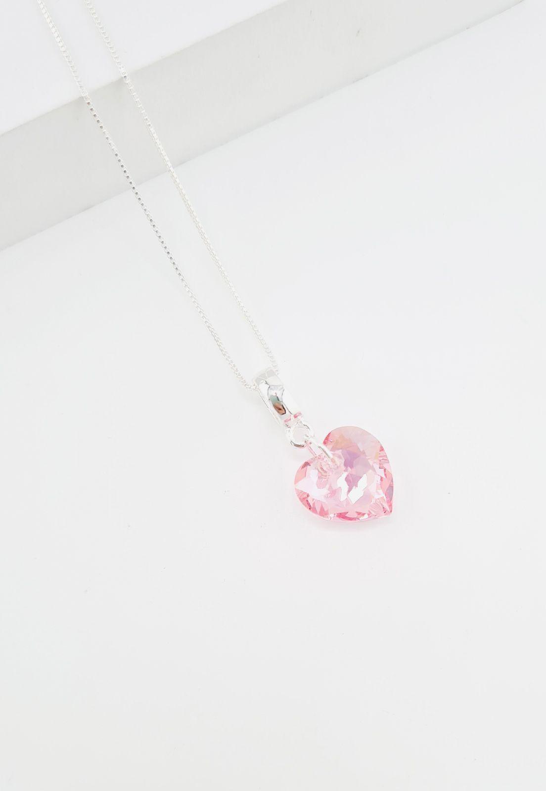 Collar Amor Baño de Oro Blanco Cristales Rose Shimmer.-2