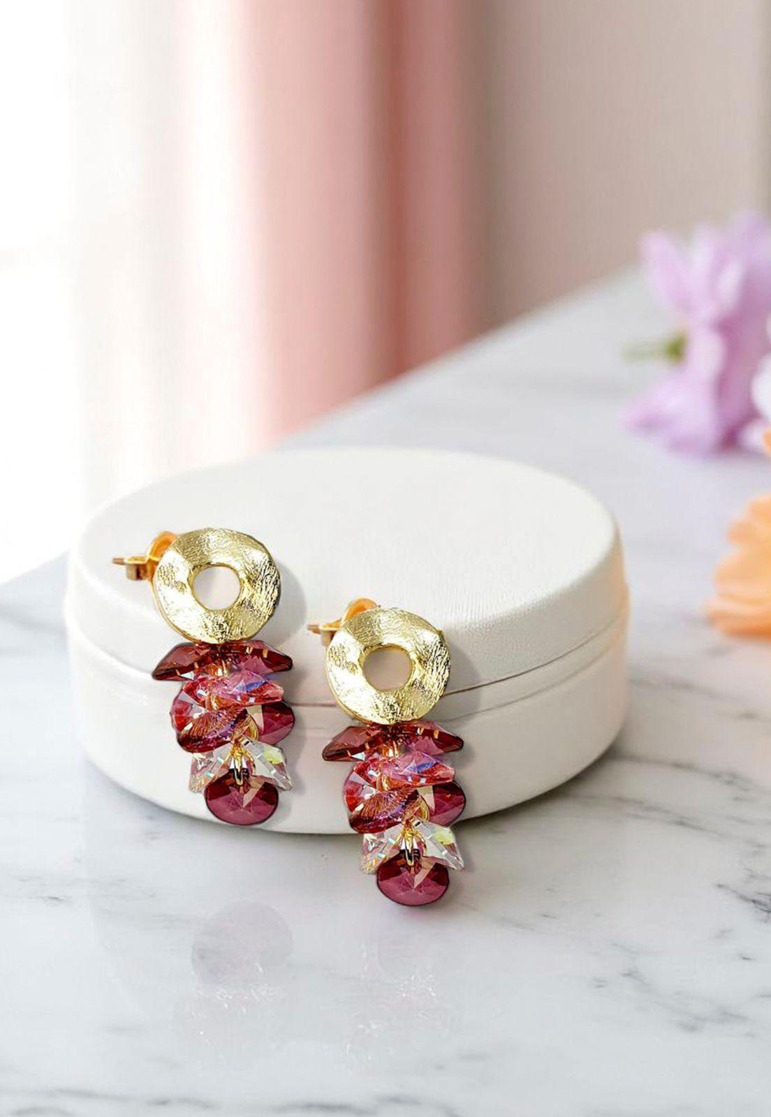 Aros Camila Gold 24K Cristal Genuino Antique Pink-2