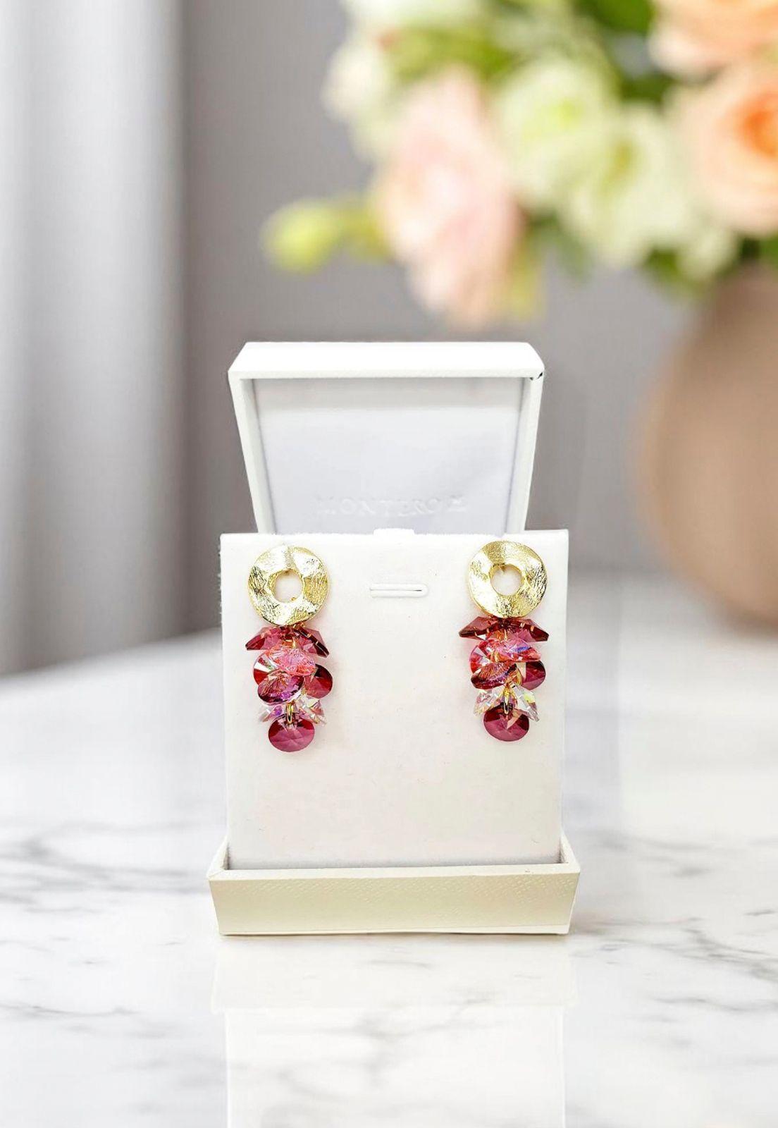 Aros Camila Gold 24K Cristal Genuino Antique Pink-3