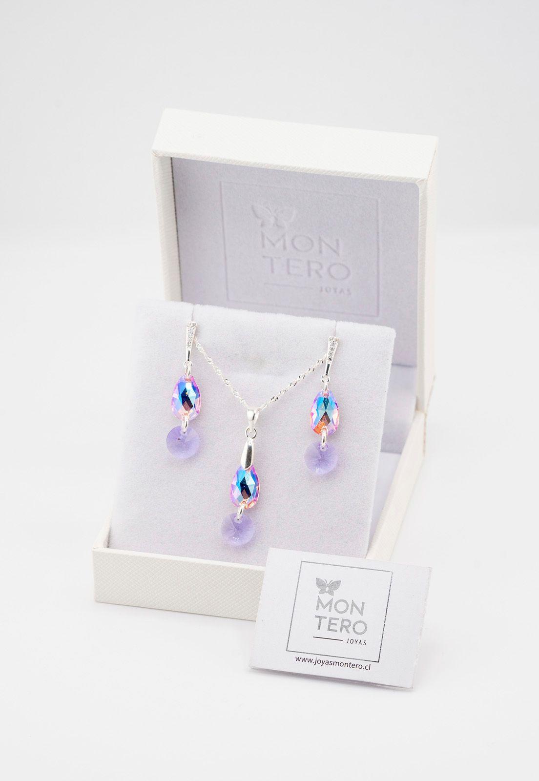 Conjunto Manuela Plata Italiana 925 y Cristales Genuinos Light Rose-2