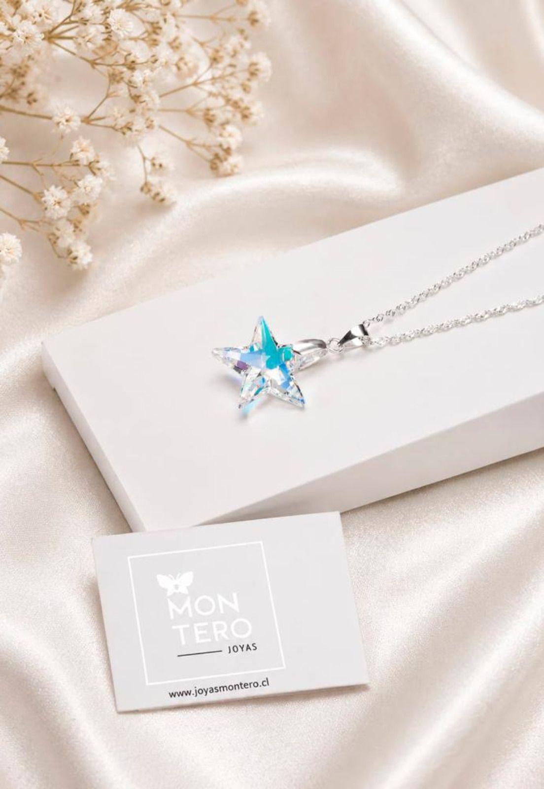 Collar Estrella Plata 925 Cristal Swarovski® Aurora Boreal-1