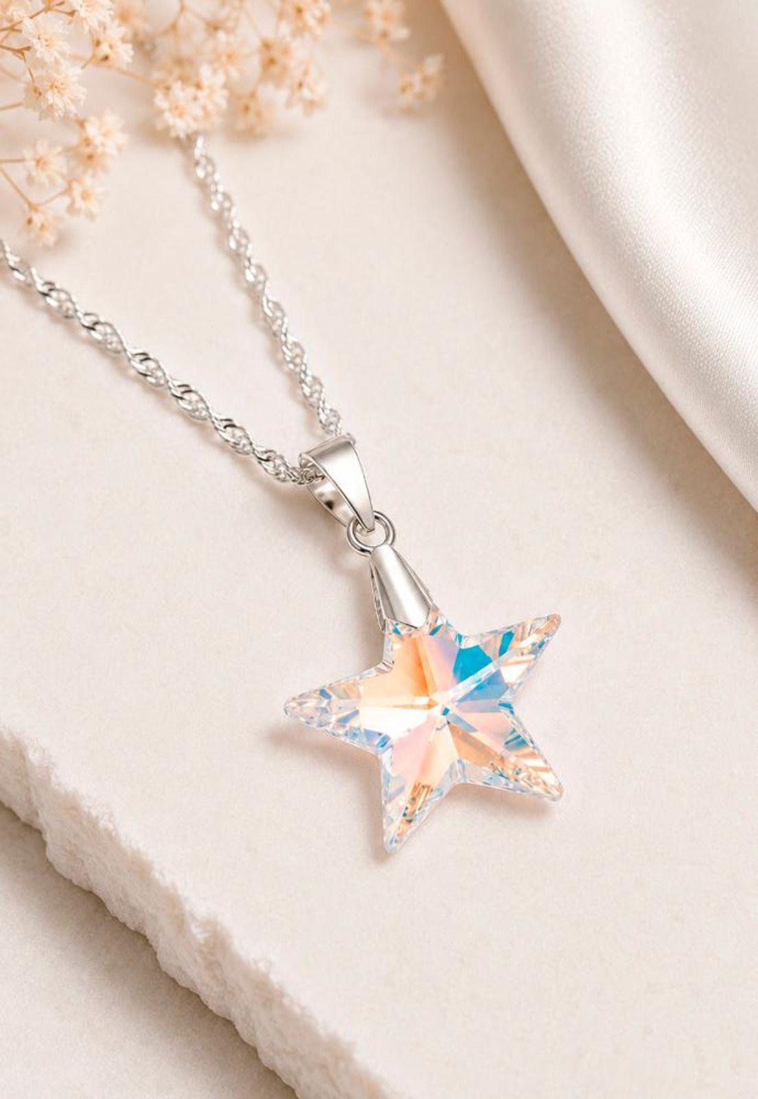 Collar Estrella Plata 925 Cristal Swarovski® Aurora Boreal-3
