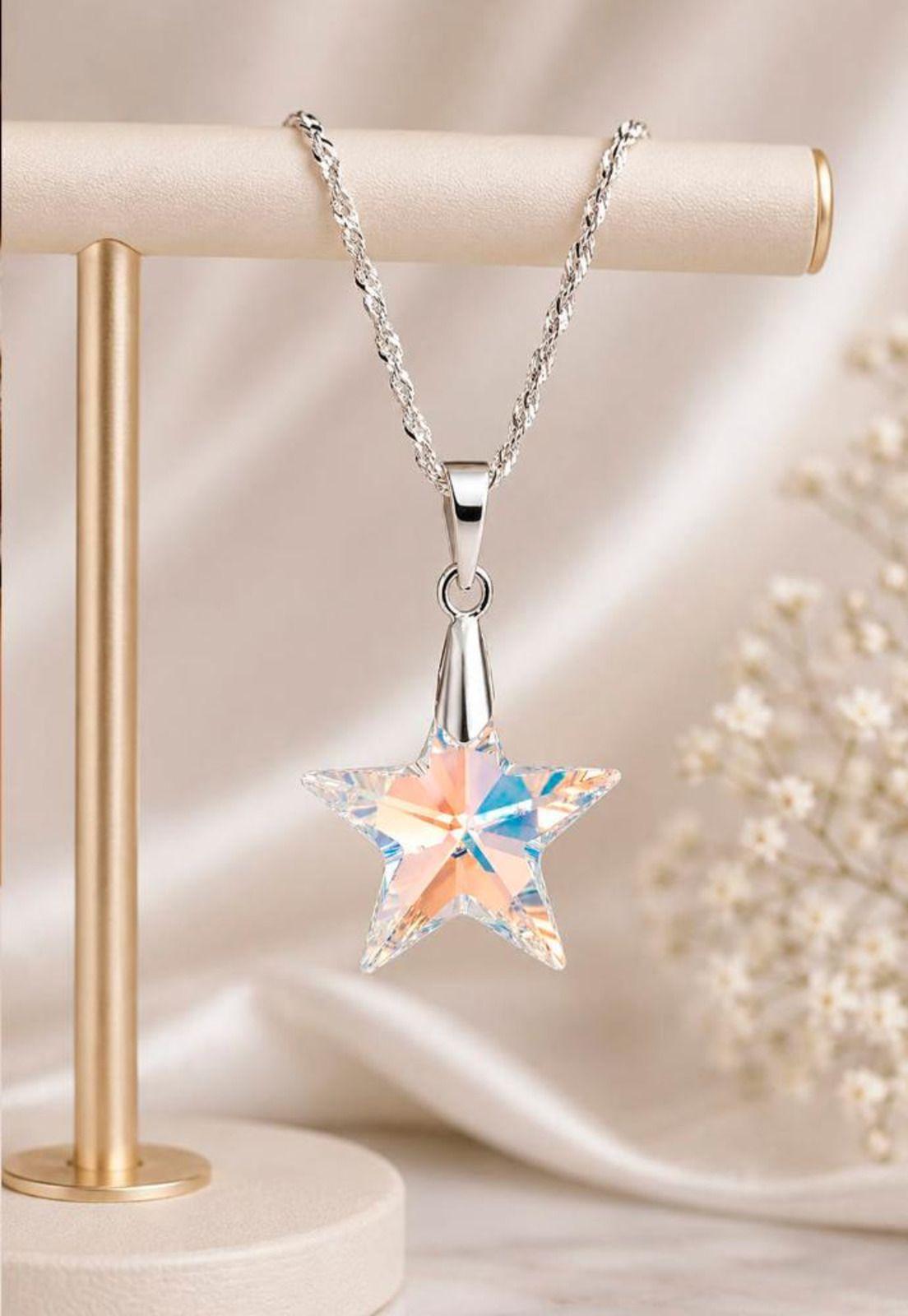 Collar Estrella Plata 925 Cristal Swarovski® Aurora Boreal-6