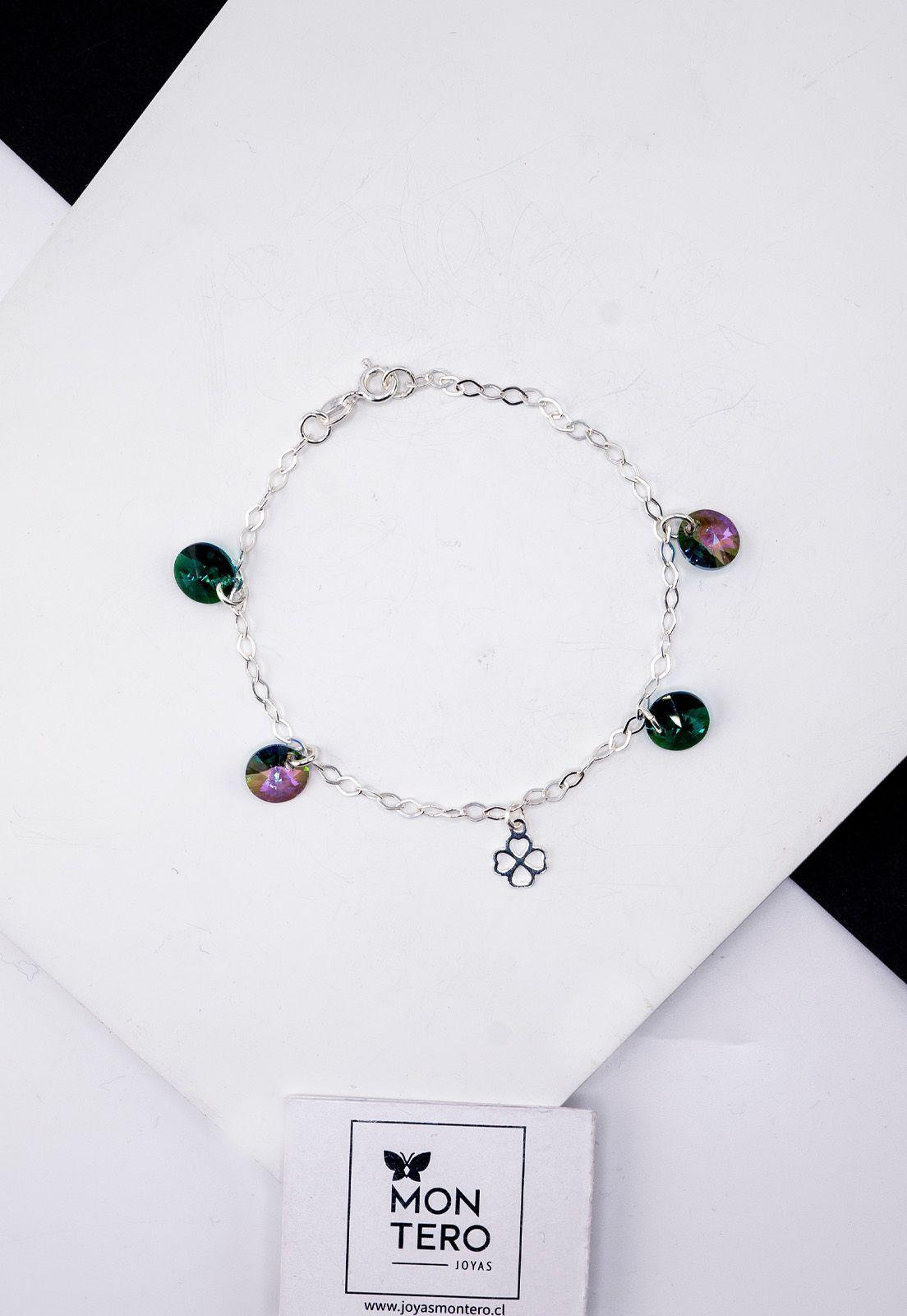 Pulsera Lucky Plata Italiana 925 Cristal Genuino Emerald-2