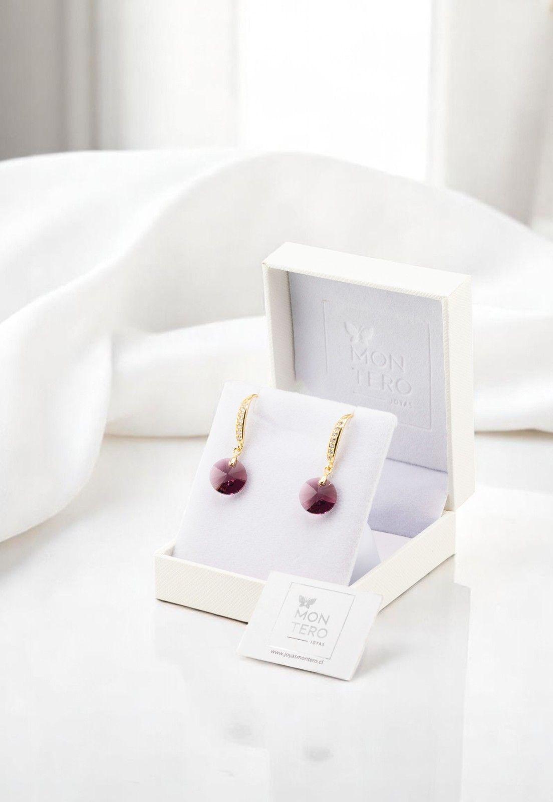 Aros Aurora Gold Baño de Oro 24k y Cristales Genuinos Amethyst-2