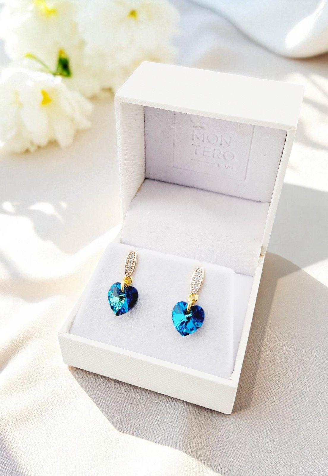 Aros Romance Gold 24K Cristal Genuino Bermuda Blue-2
