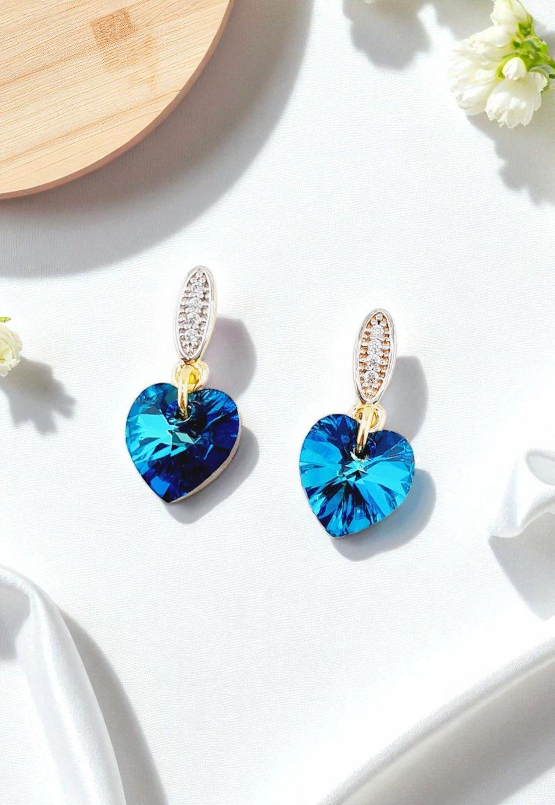 Aros Romance Gold 24K Cristal Genuino Bermuda Blue-3