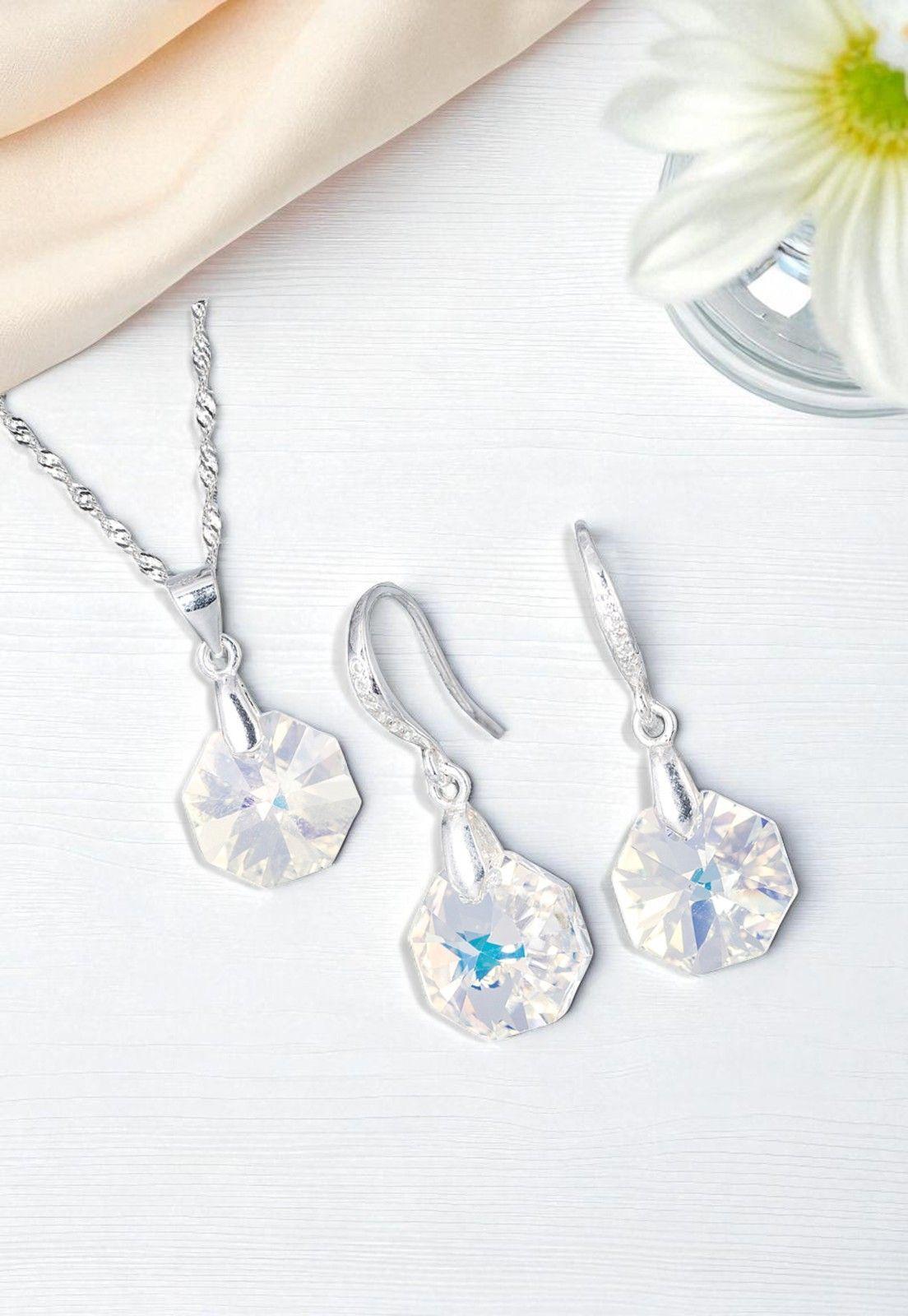Conjunto Bruselas Plata Italiana 925 Cristal Genuino Aurora Boreal-1