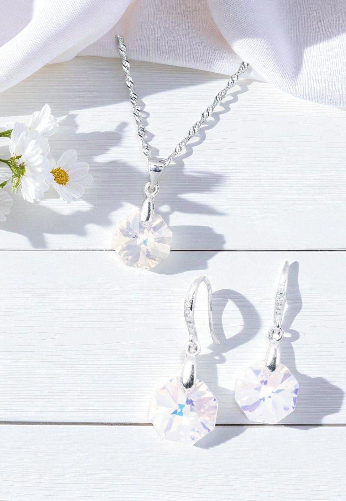 Conjunto Bruselas Plata Italiana 925 Cristal Genuino Aurora Boreal-3