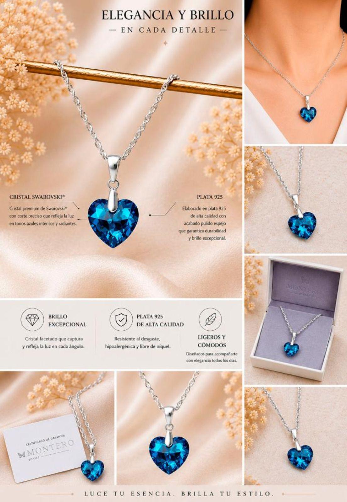 Collar Amor Plata 925 Cristal Swarovski® Bermuda Blue-4