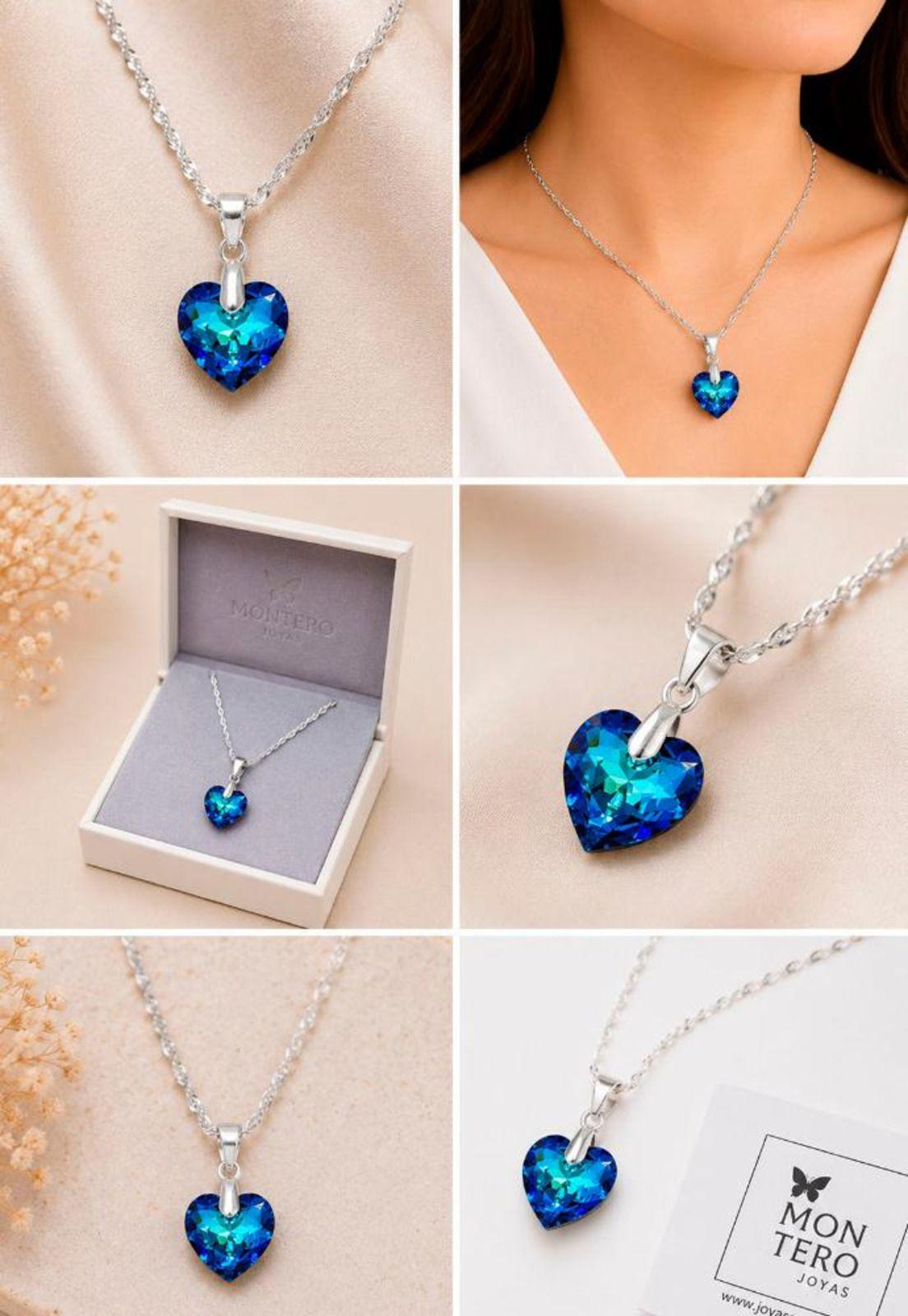 Collar Amor Plata 925 Cristal Swarovski® Bermuda Blue-7