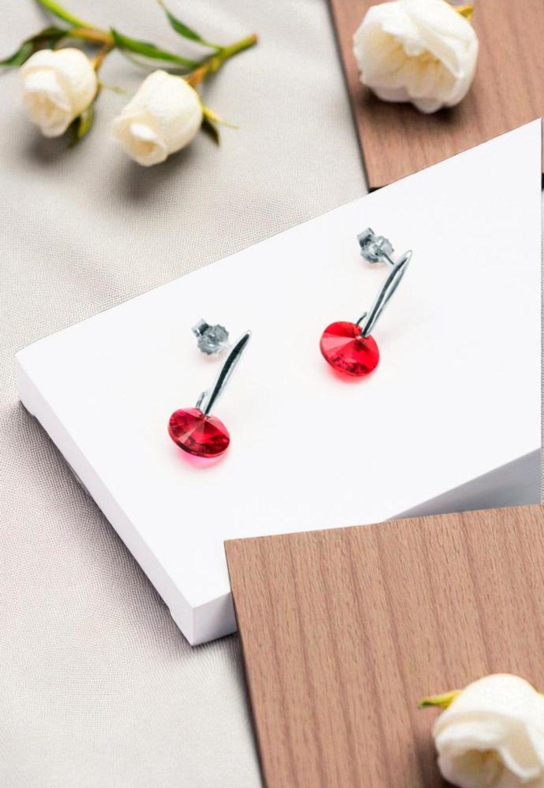 Aros Punto De Luz Plata 925 Cristal Swarovski® Scarlet-2