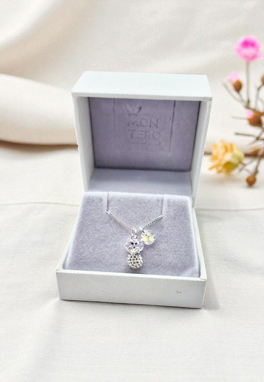Collar Gato Plata 925 y Cristal Genuino-3