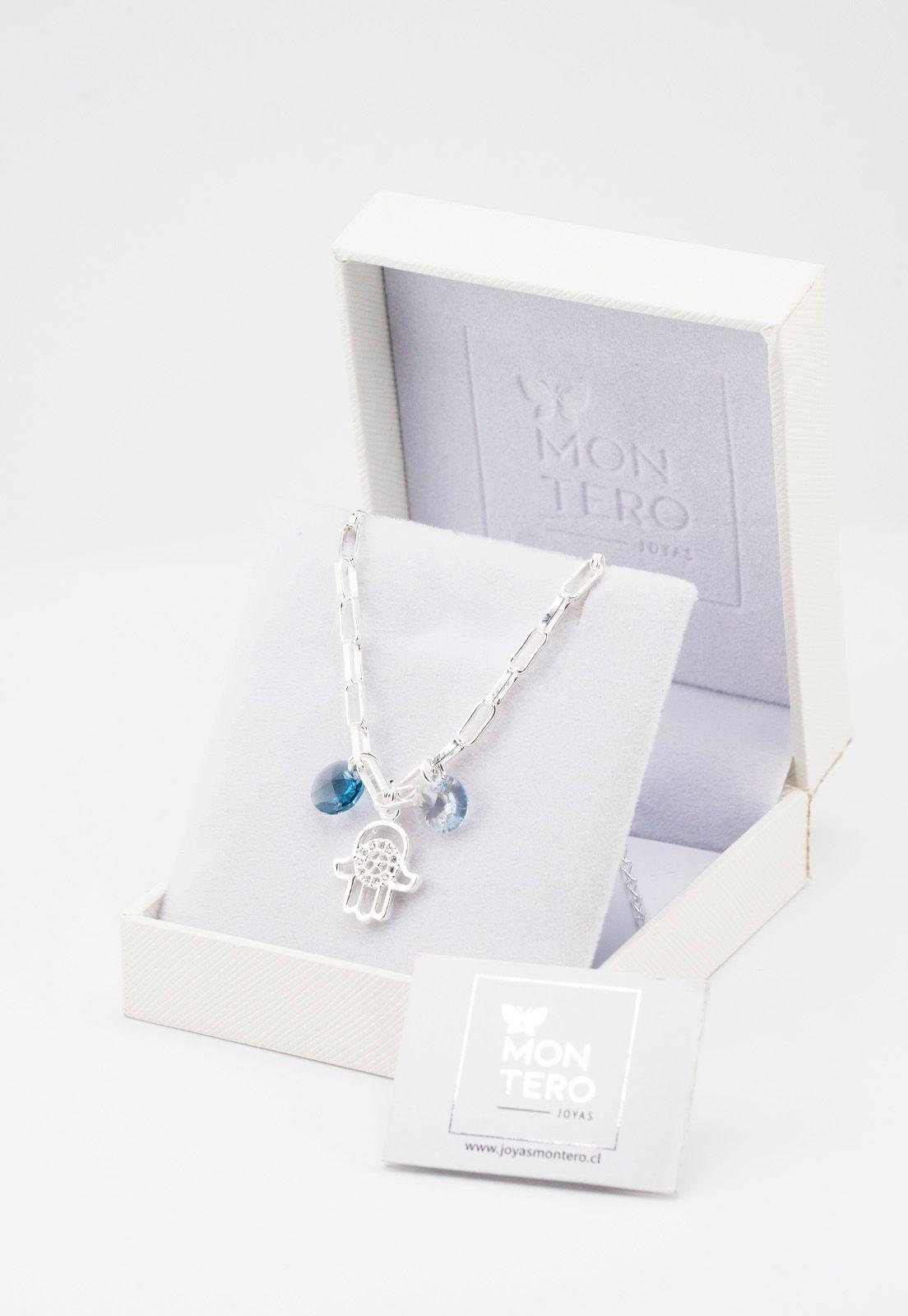 Pulsera Blue Baño de Oro Blanco y Cristales Genuinos Denim Blu-2