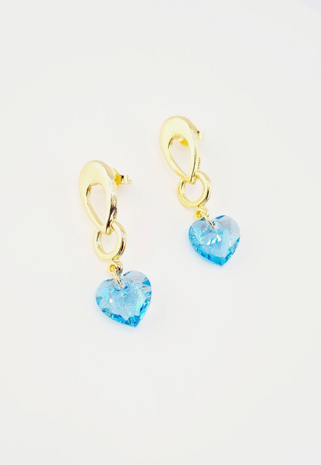 Aros Amor Gold Cristales Genuinos Aquamarine Shimmer-2