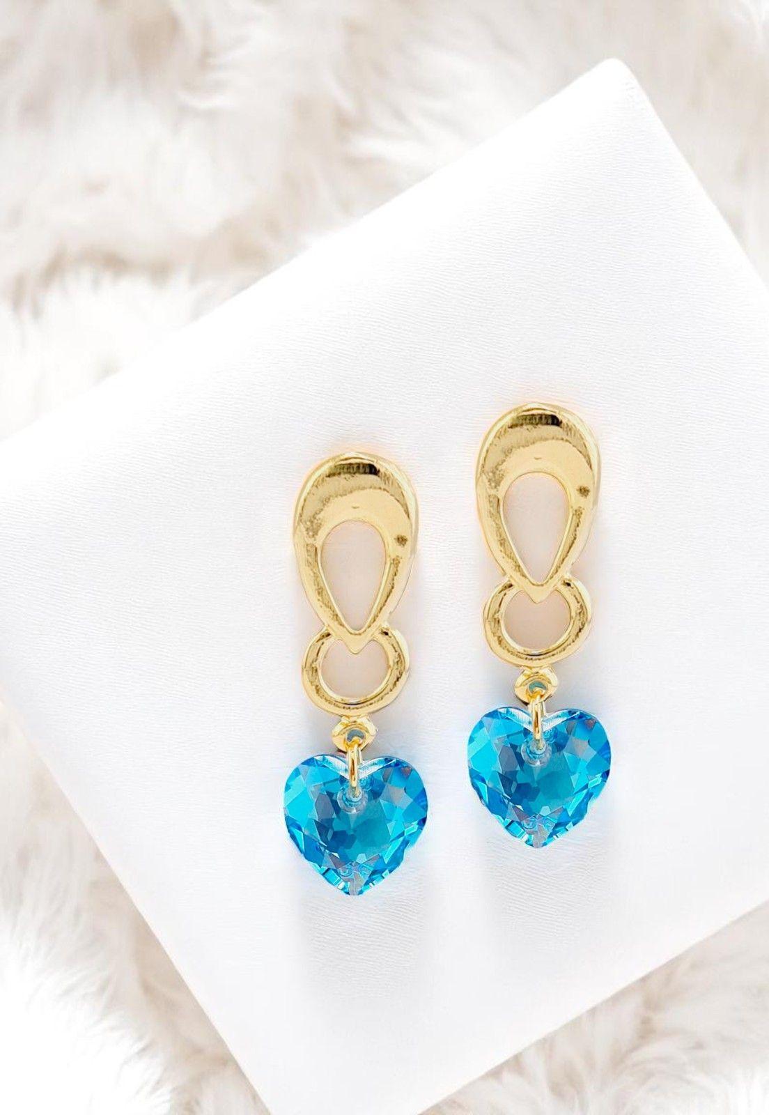 Aros Amor Gold 24K Cristal Genuino Aquamarine Shimmer-1