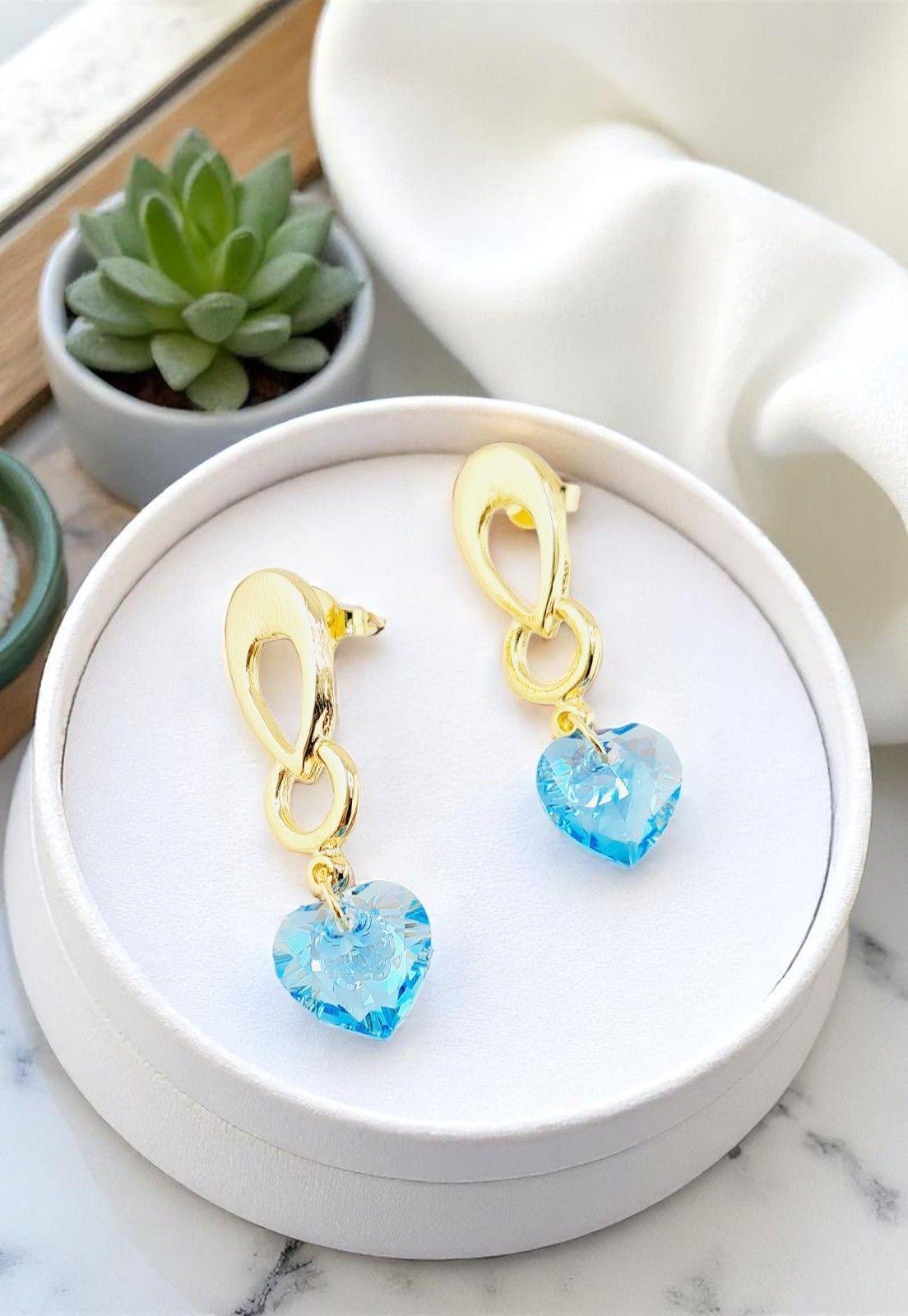 Aros Amor Gold 24K Cristal Genuino Aquamarine Shimmer-2