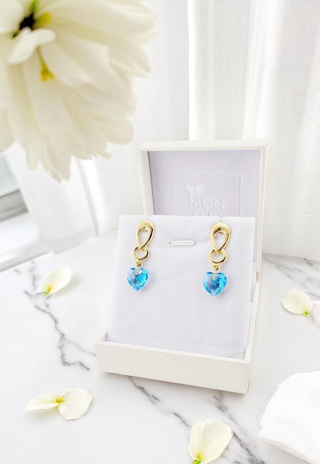 Aros Amor Gold 24K Cristal Genuino Aquamarine Shimmer-3