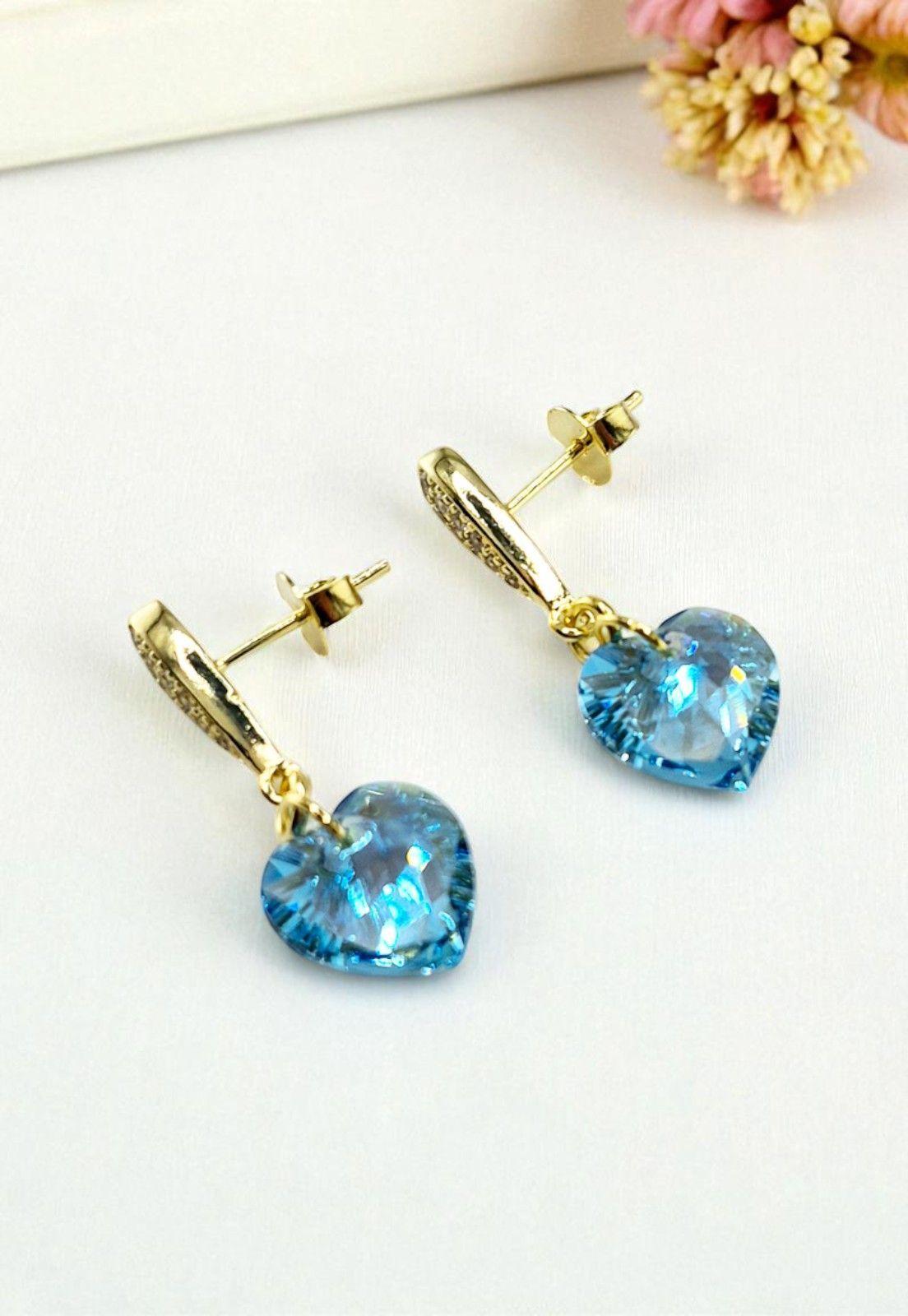 Aros Amor Gold 24K Cristal Genuino Aquamarine Shimmer-2