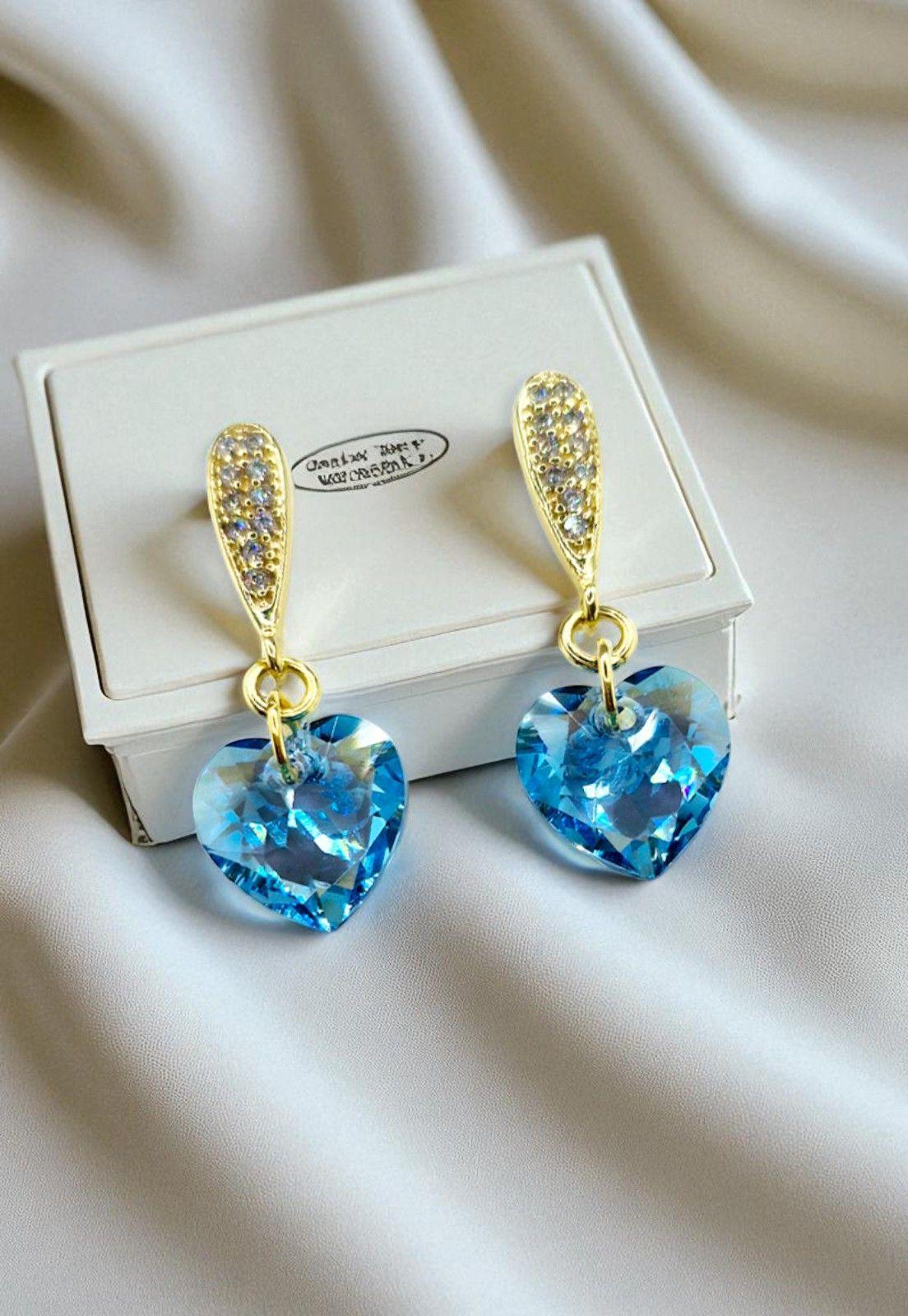 Aros Amor Gold 24K Cristal Genuino Aquamarine Shimmer-3