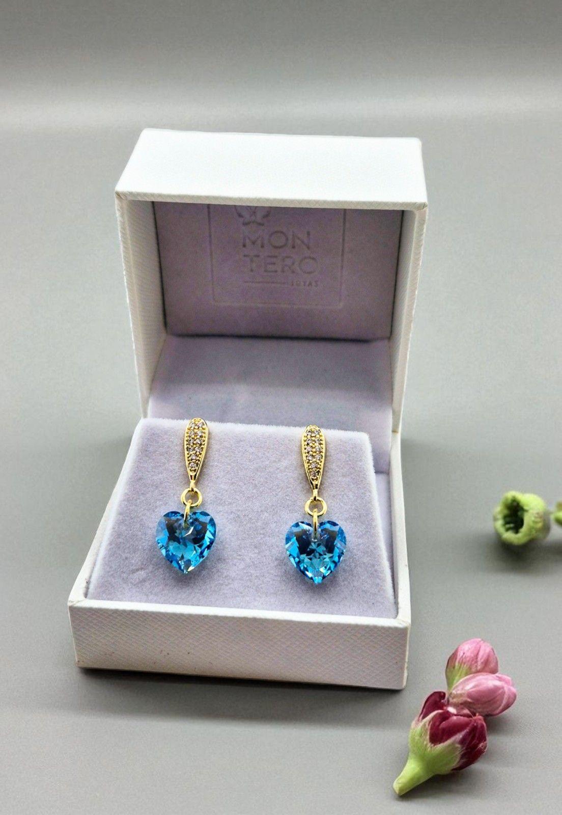 Aros Amor Gold 24K Cristal Genuino Aquamarine Shimmer-4