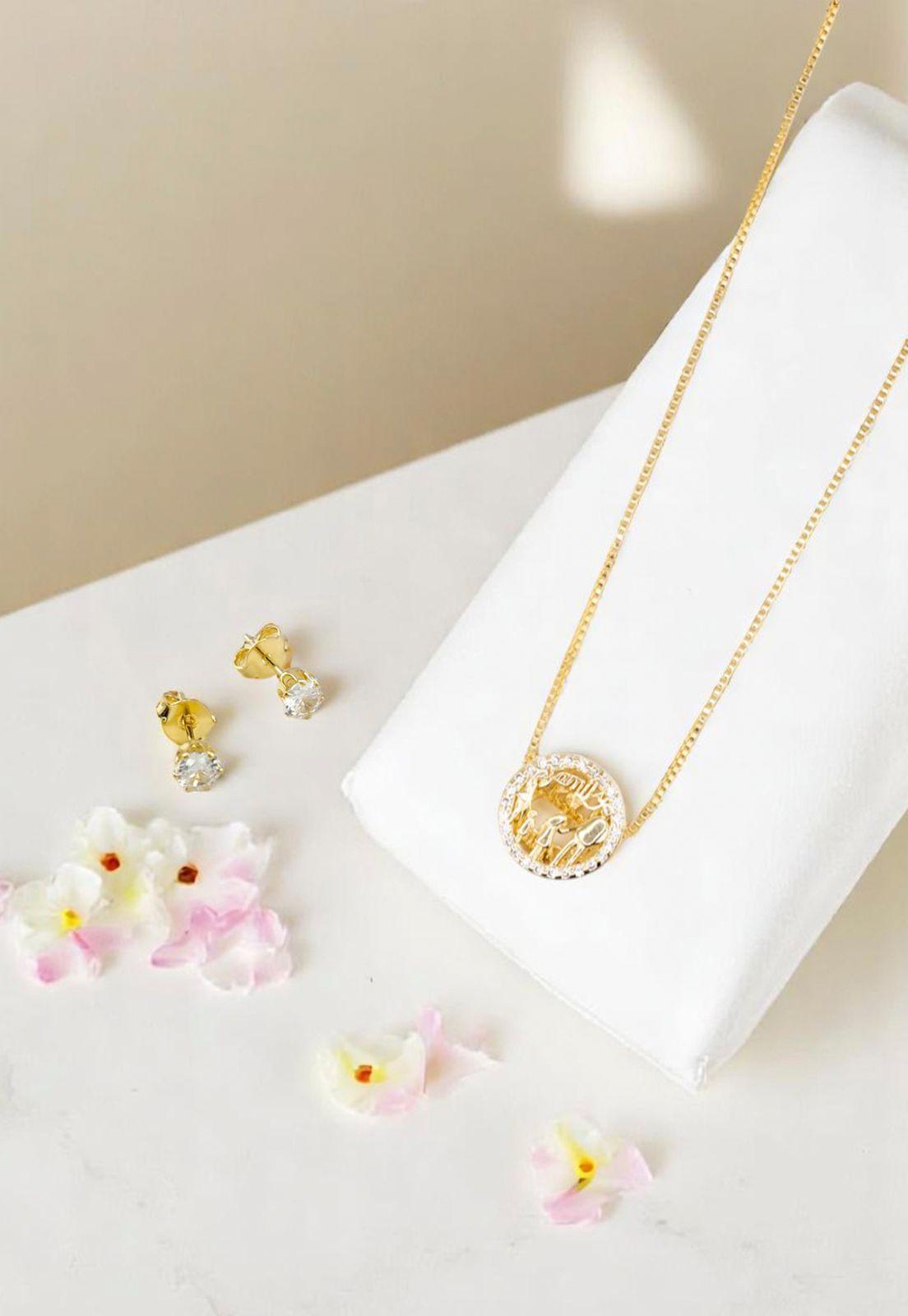 Conjunto Familia Gold Microcircon Baño de Oro 24k-1
