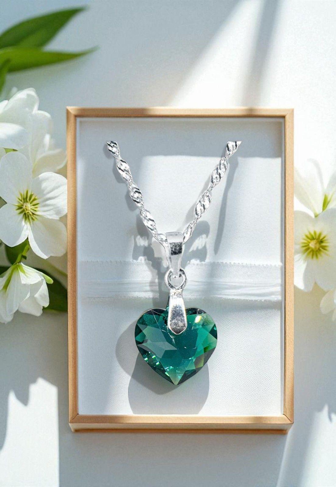 Collar Amor Plata Italiana 925 Cristal Genuino Emerald-3