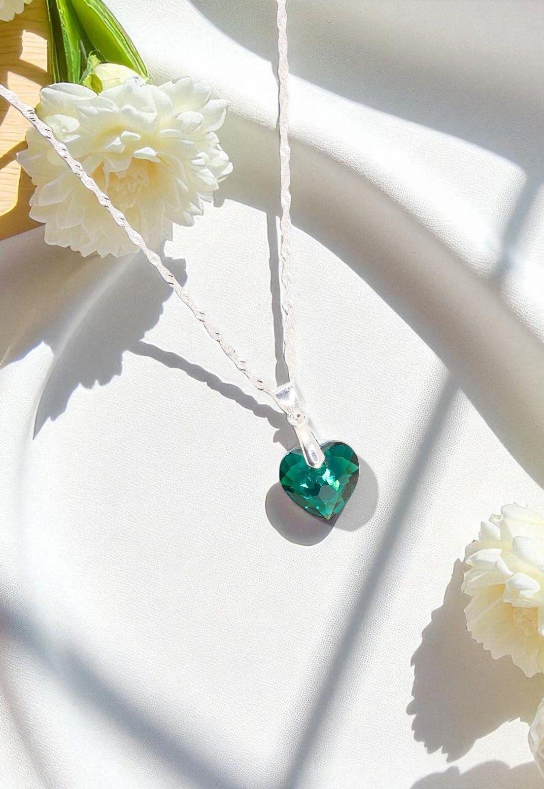 Collar Amor Plata Italiana 925 Cristal Genuino Emerald-2