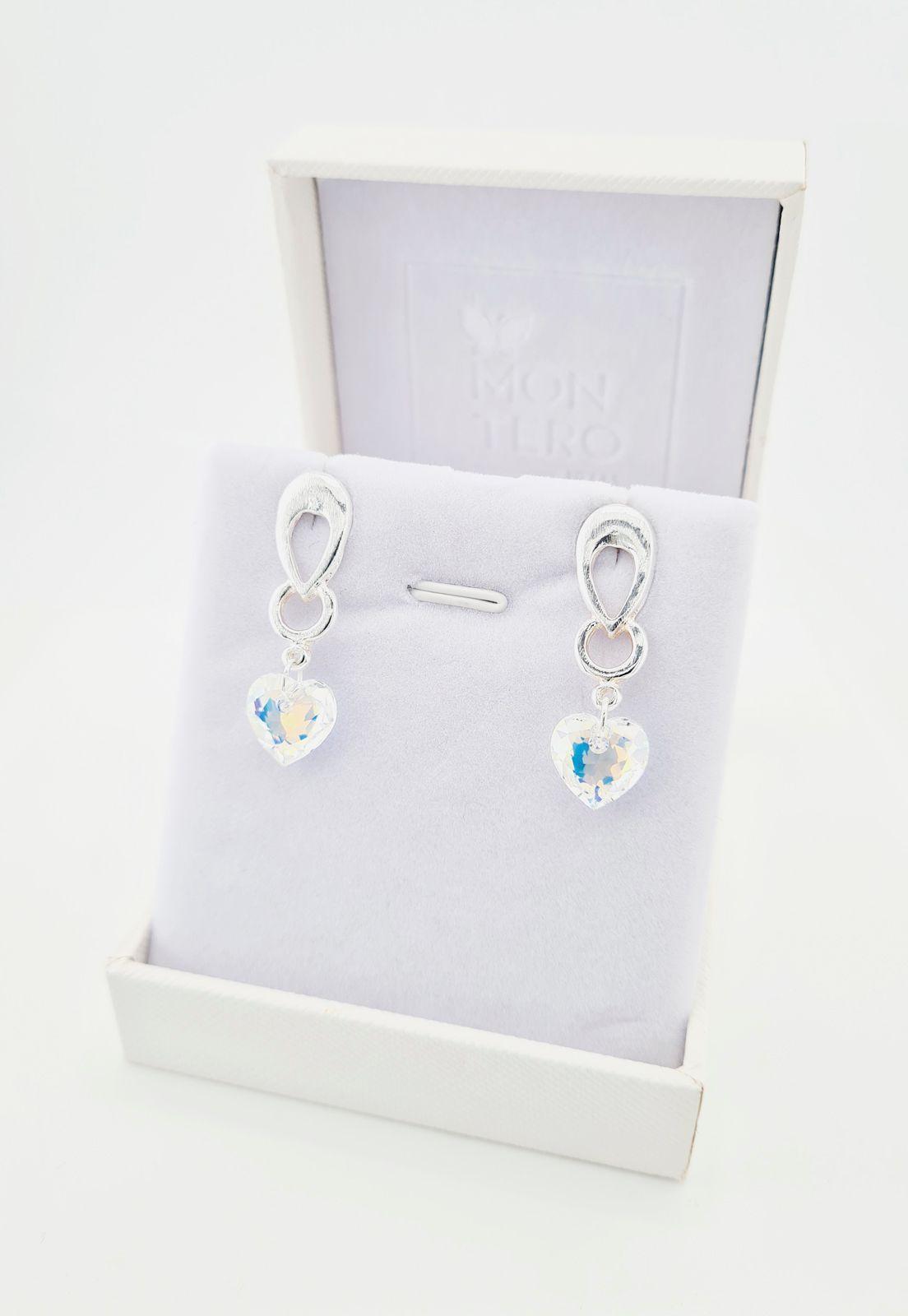 Aros Amor Baño de Oro Blanco Cristales Aurora Boreal.-2
