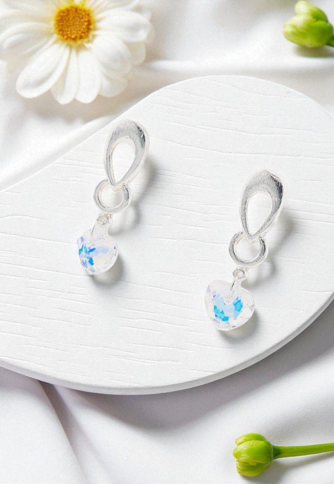 Aros Amor Baño de Oro Blanco Cristal Genuino Aurora Boreal-2