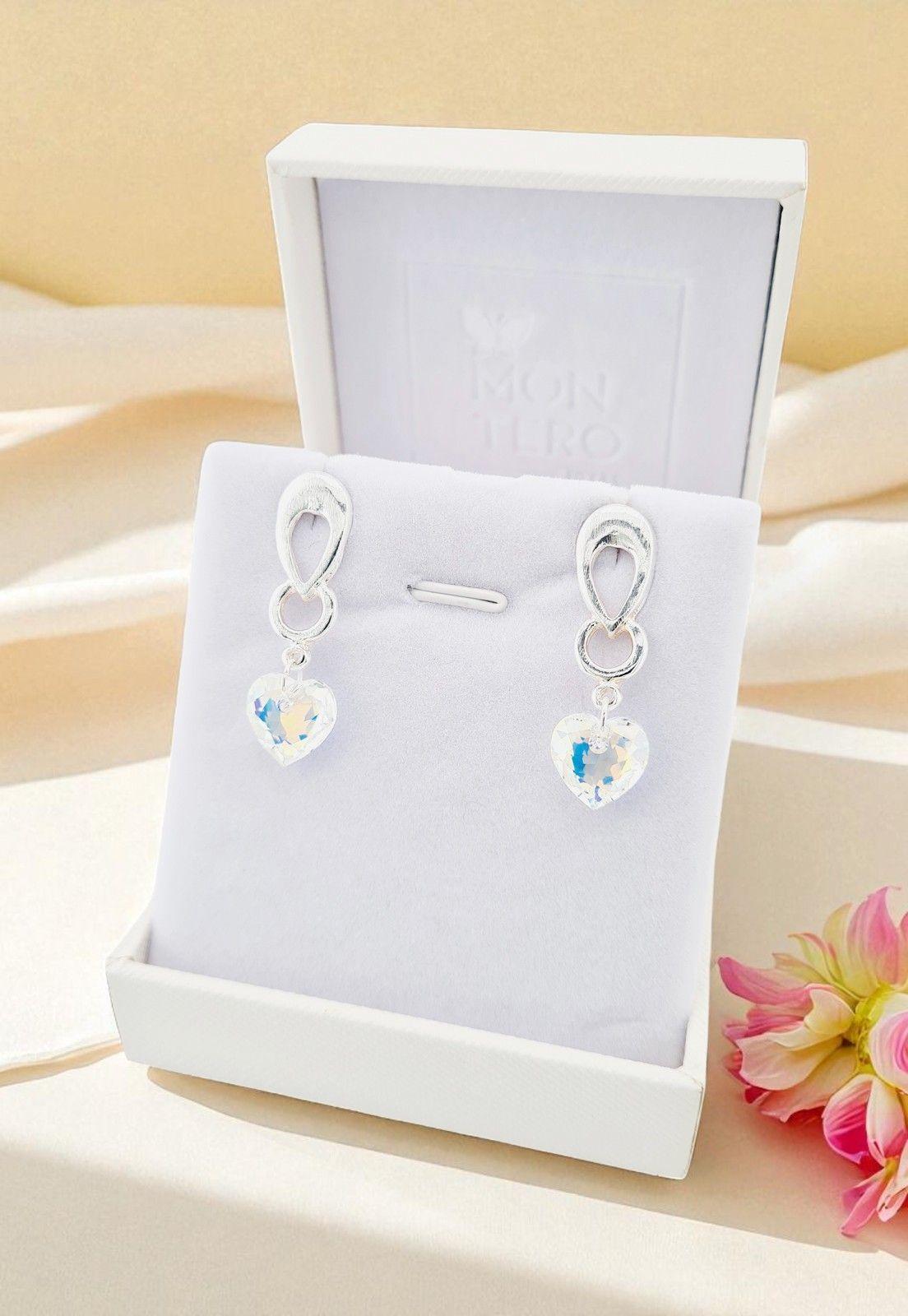 Aros Amor Baño de Oro Blanco Cristal Genuino Aurora Boreal-3