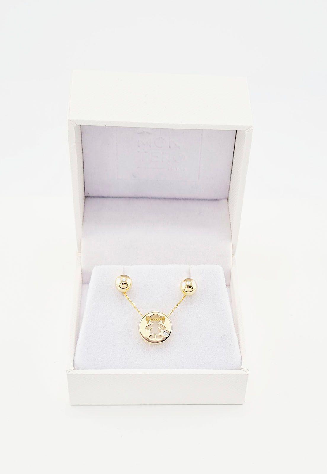Conjunto Crianza Gold Niña con Circon Blanco Baño de Oro 24k-3