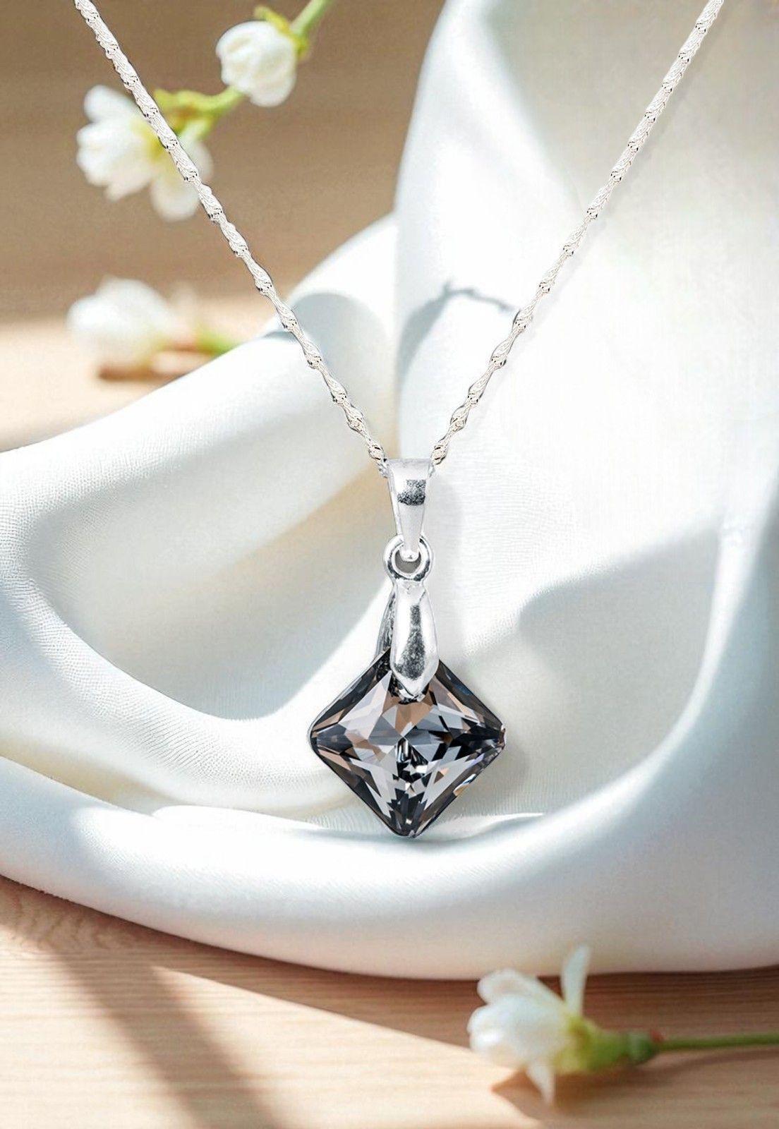 Collar Cristina Plata Italiana 925 Cristal Genuino Silver Night -1