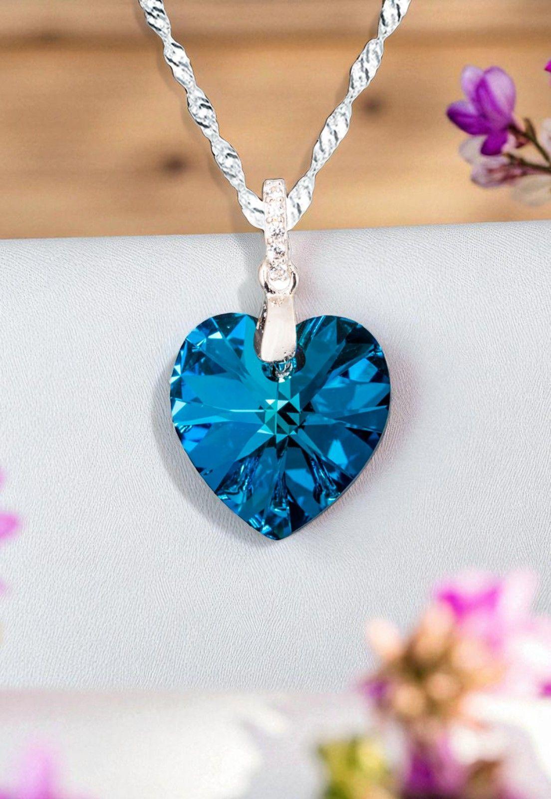 Collar Gran Romance Plata 925 Cristal Genuino Bermuda Blue -2