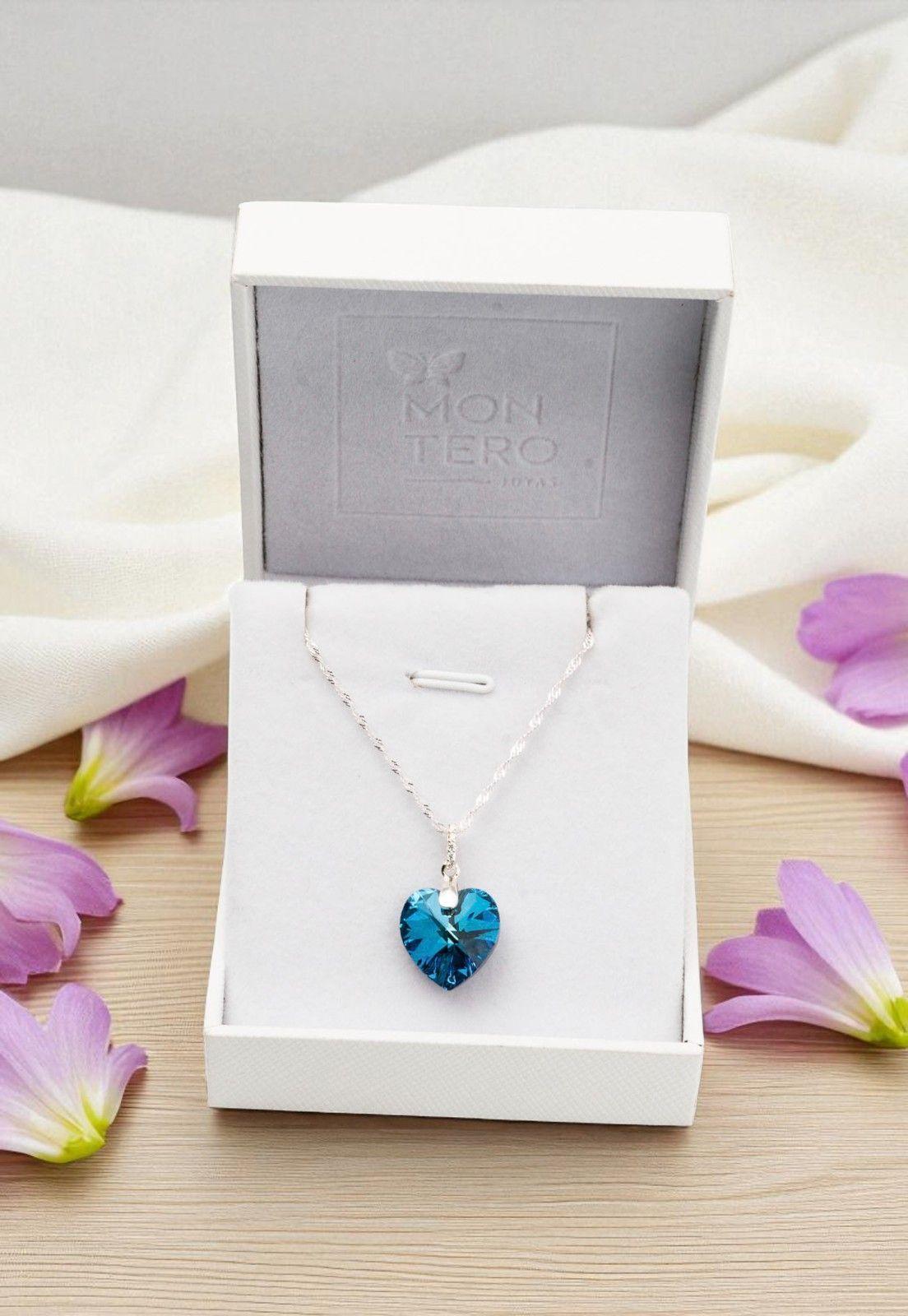 Collar Gran Romance Plata 925 Cristal Genuino Bermuda Blue -3