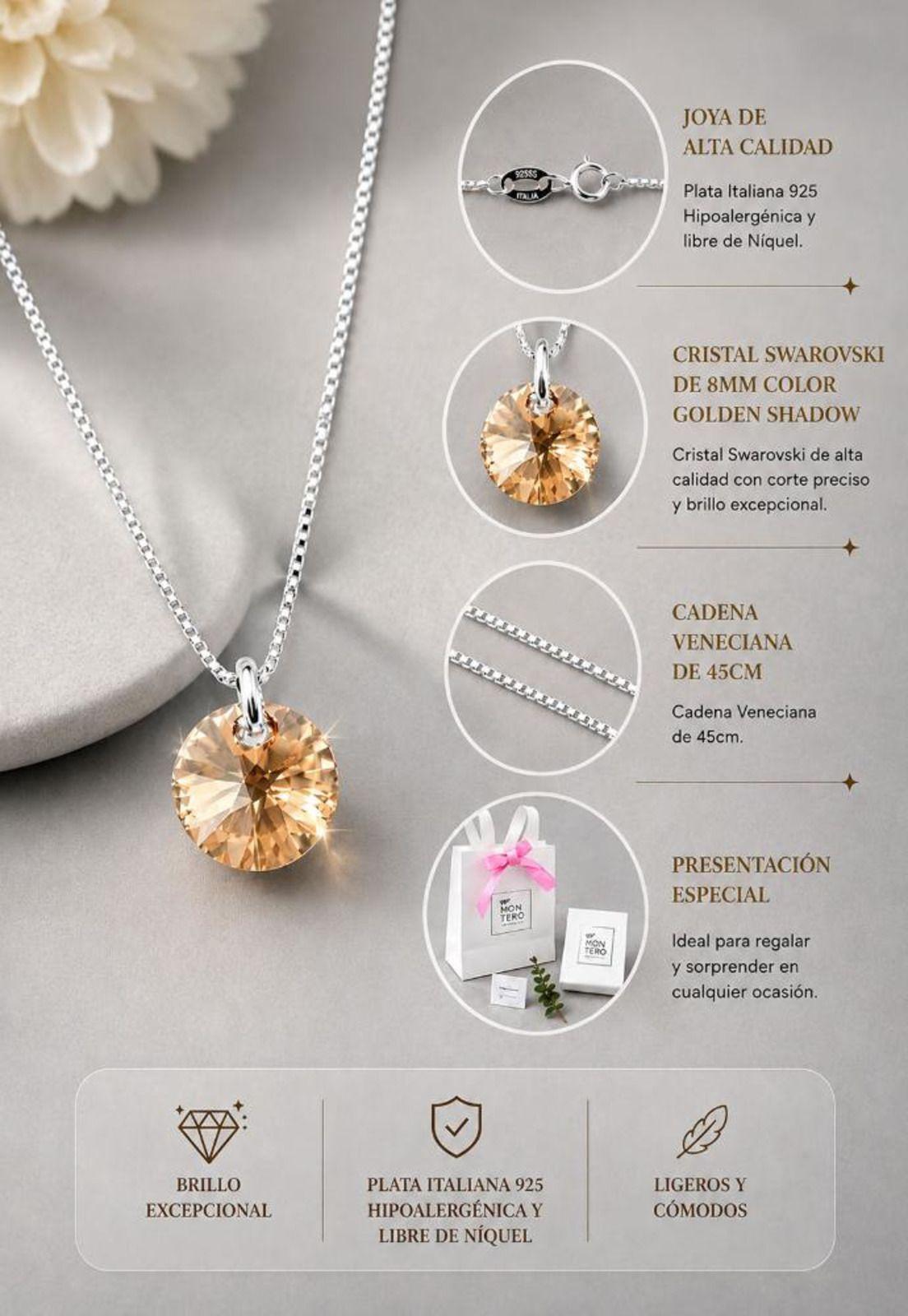 Collar Punto de Luz Plata 925 Cristal Swarovski® Golden Shadow-7
