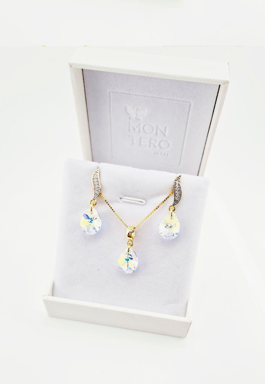 Conjunto Encanto Gold Baño de Oro y Cristales Genuinos Aurora Boreal-4