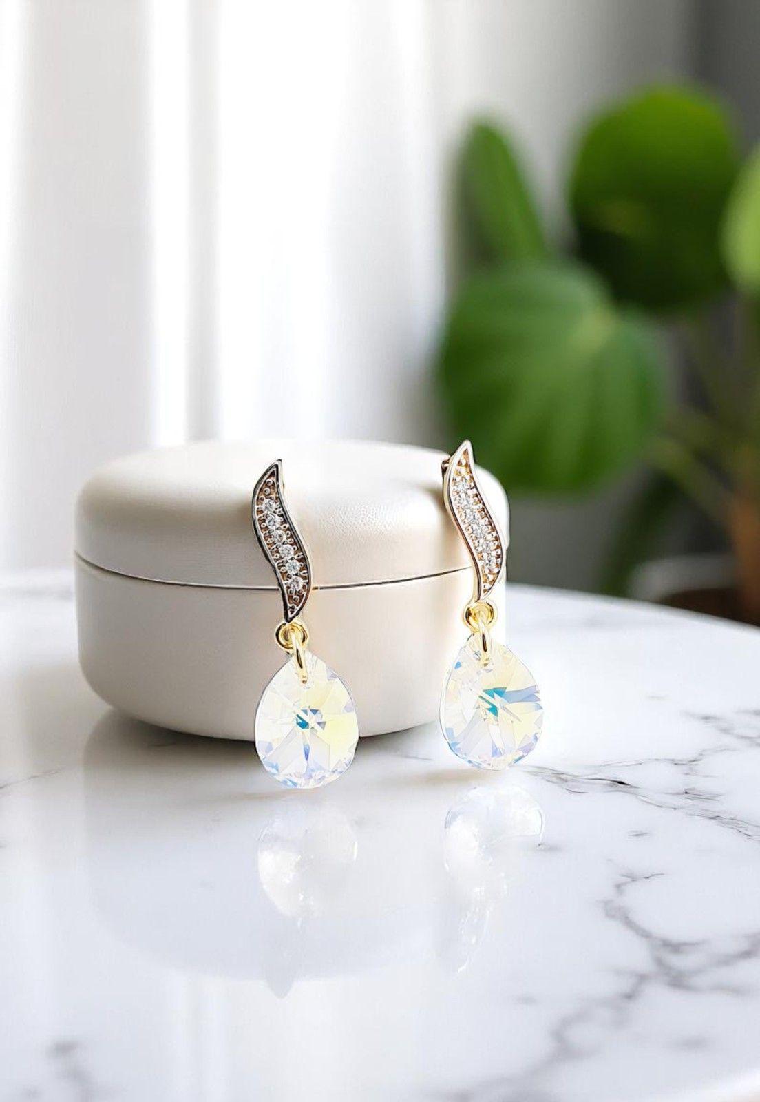 Conjunto Encanto Gold 24K Baño Oro Cristal Genuino Aurora Boreal-2