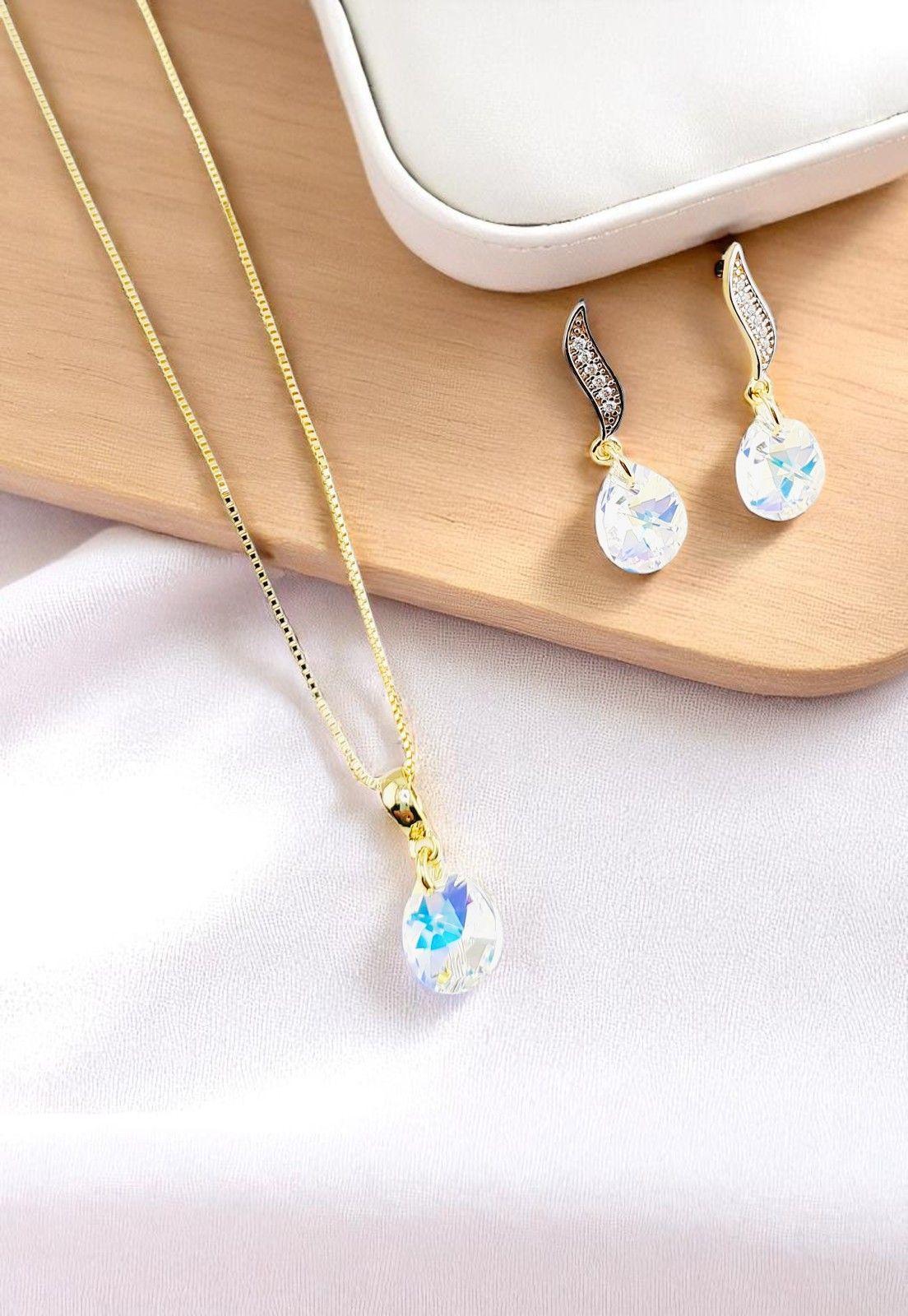 Conjunto Encanto Gold 24K Baño Oro Cristal Genuino Aurora Boreal-5