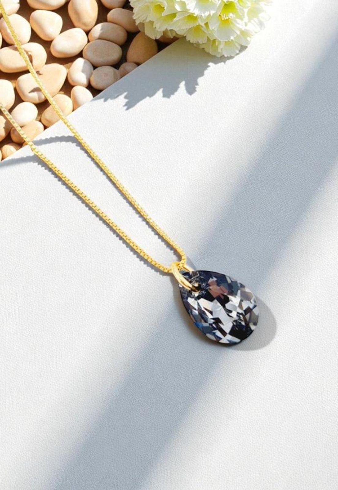 Collar Gota de Luz Gold 24K Creado con cristales de Swarovski® Silver Night-3