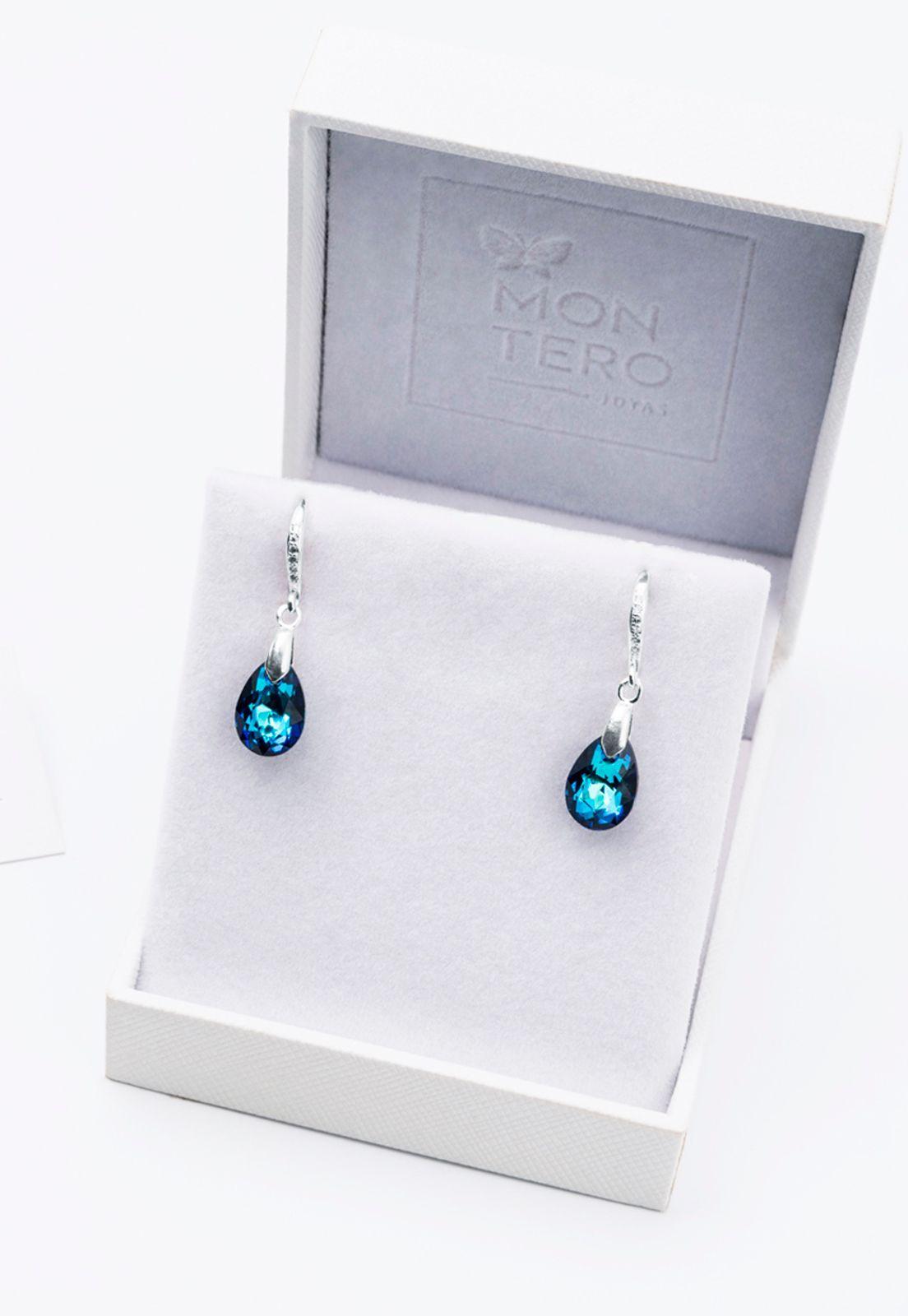 Aros Gota de Luz Cristales Genuinos Bermuda Blue. -2