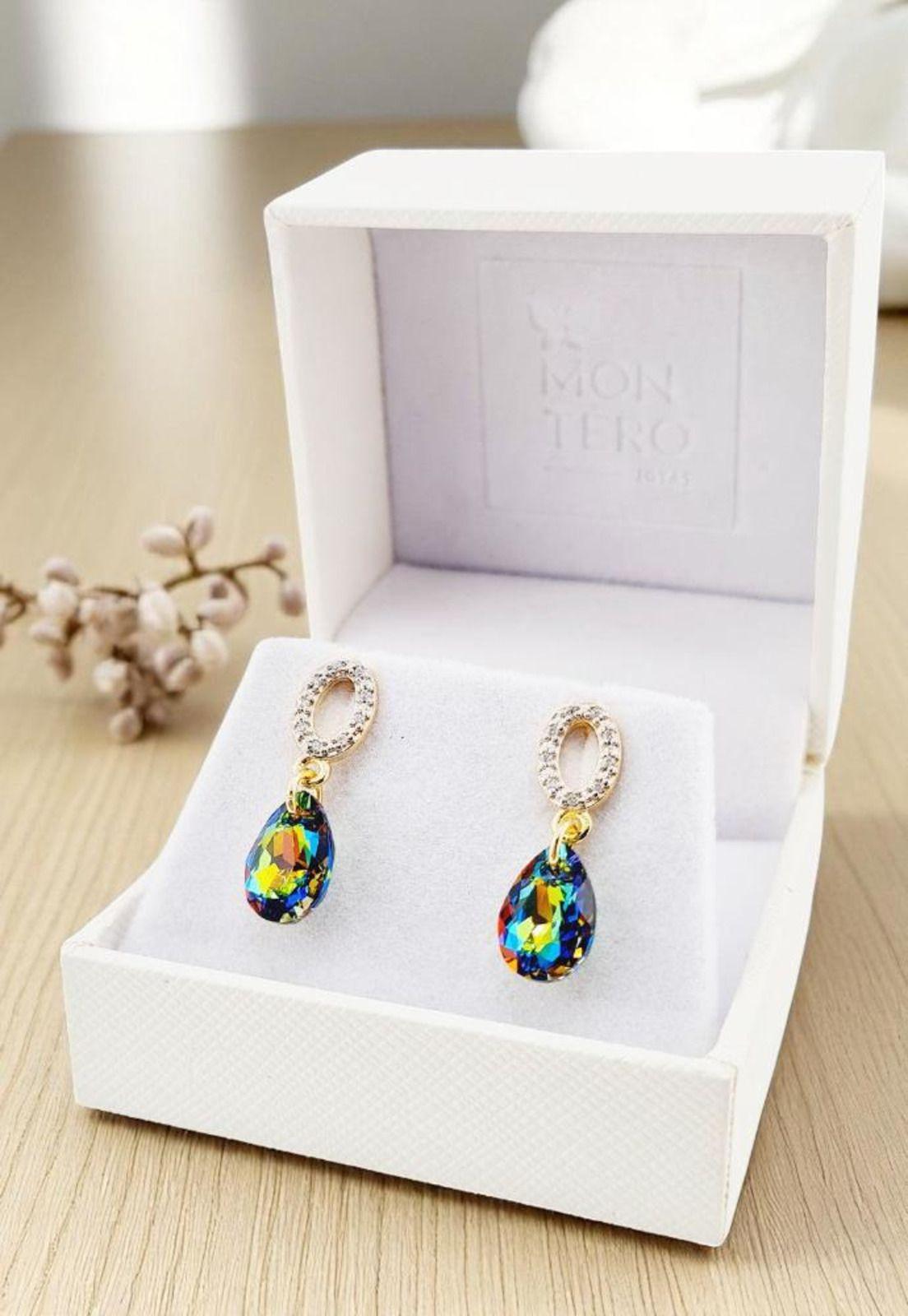 Aros Gota de Luz Gold 24k Cristal Swarovski® Vitral Medium-3