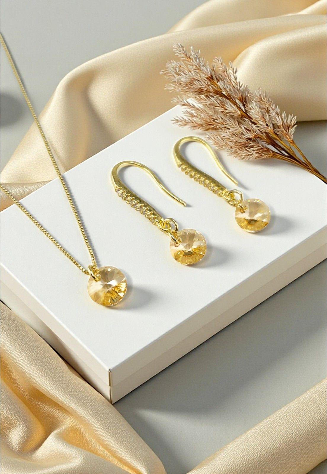  Conjunto Antonia Gold 24K Cristal Genuino Golden Shadow-2