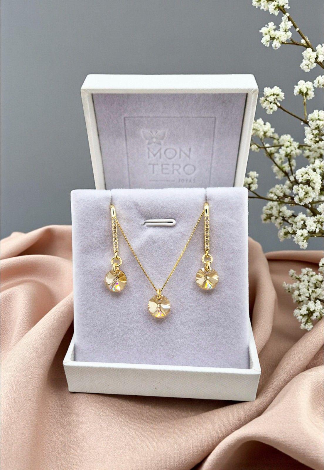  Conjunto Antonia Gold 24K Cristal Genuino Golden Shadow-3