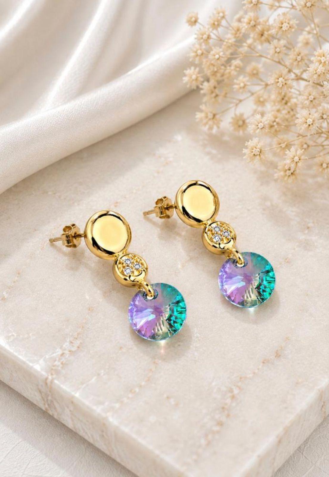 Aros Punto de Luz Gold 24K Cristal Swarovski® Paradise Shine-1