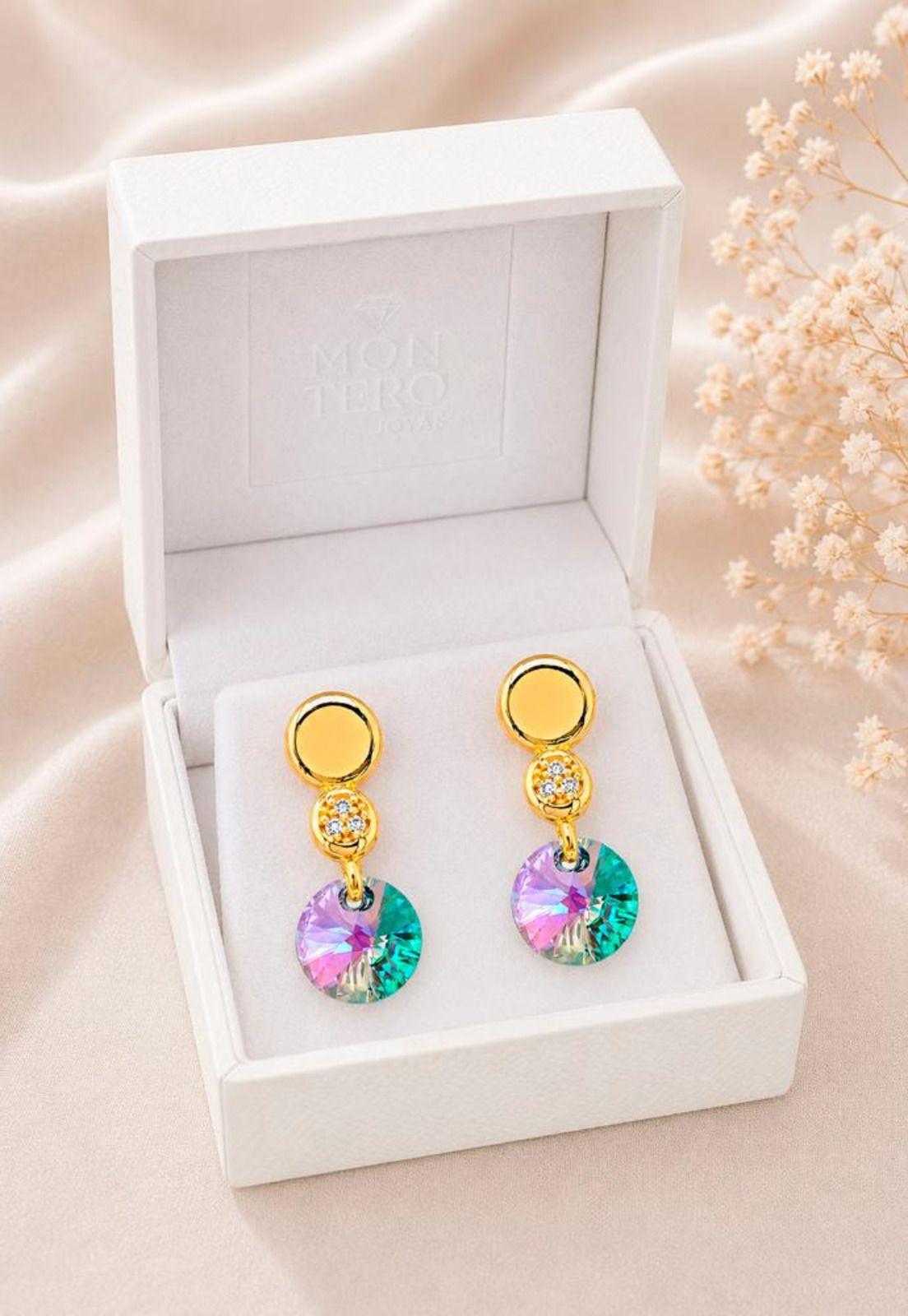 Aros Punto de Luz Gold 24K Cristal Swarovski® Paradise Shine-2
