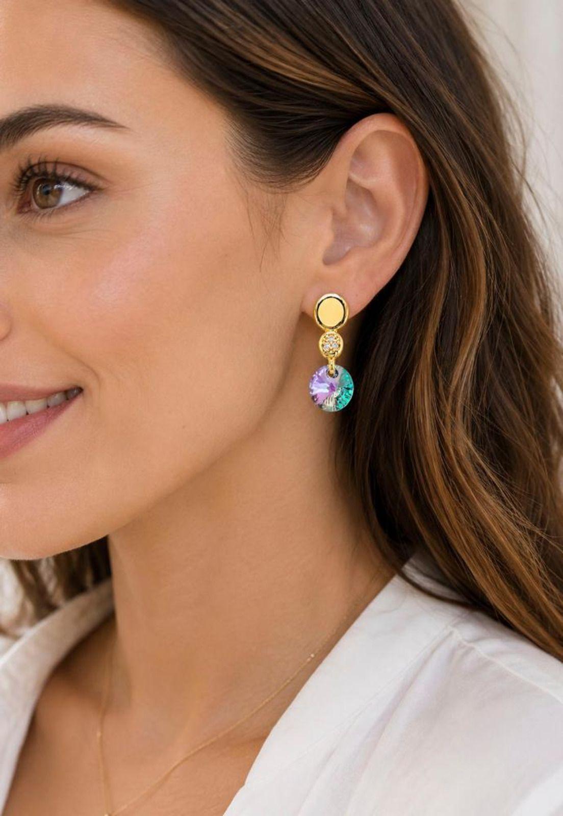 Aros Punto de Luz Gold 24K Cristal Swarovski® Paradise Shine-3