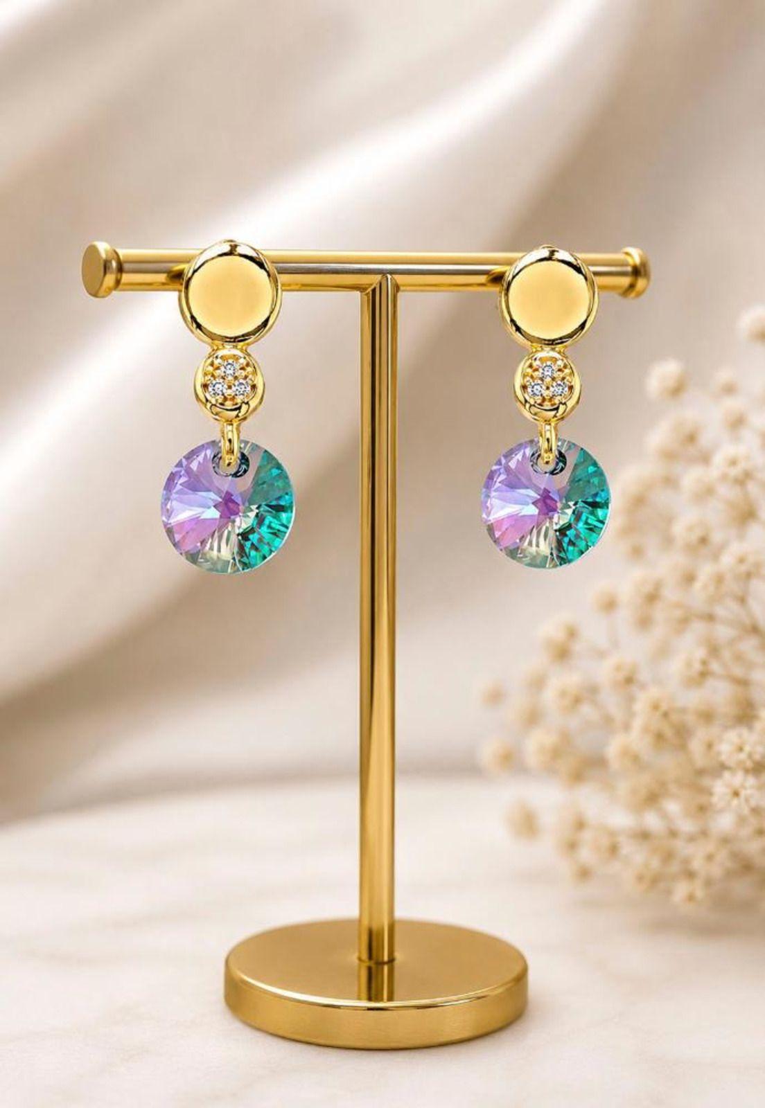 Aros Punto de Luz Gold 24K Cristal Swarovski® Paradise Shine-4