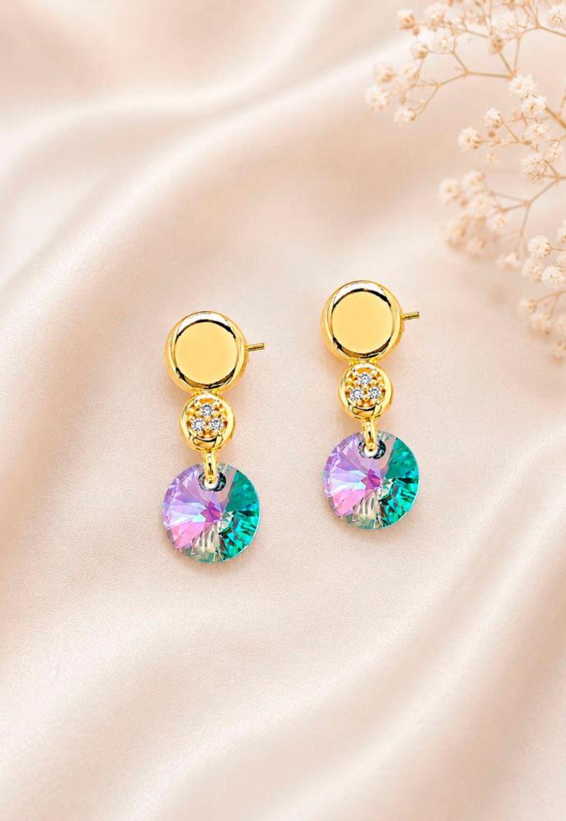 Aros Punto de Luz Gold 24K Cristal Swarovski® Paradise Shine-6