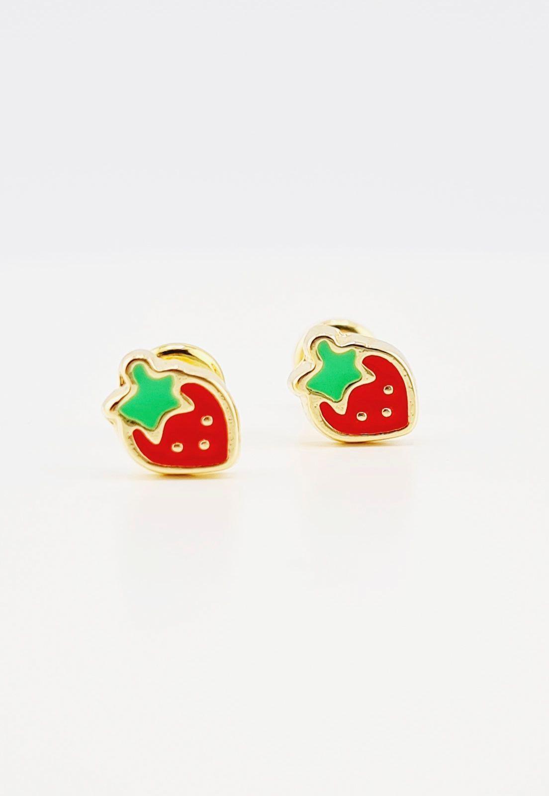 Aros Niña Frutilla Baño de Oro 24k-2